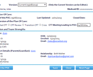 FidelityEHR behavioral health electronic health record view of the plan of care for wraparound care coordination